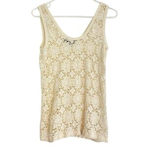 Karen Kane Crochet Knit Tank Top Womens Size Medium Cream Stretch Lace Shirt